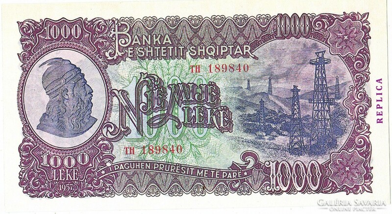 Albania 1000 lek 1957 replica unc
