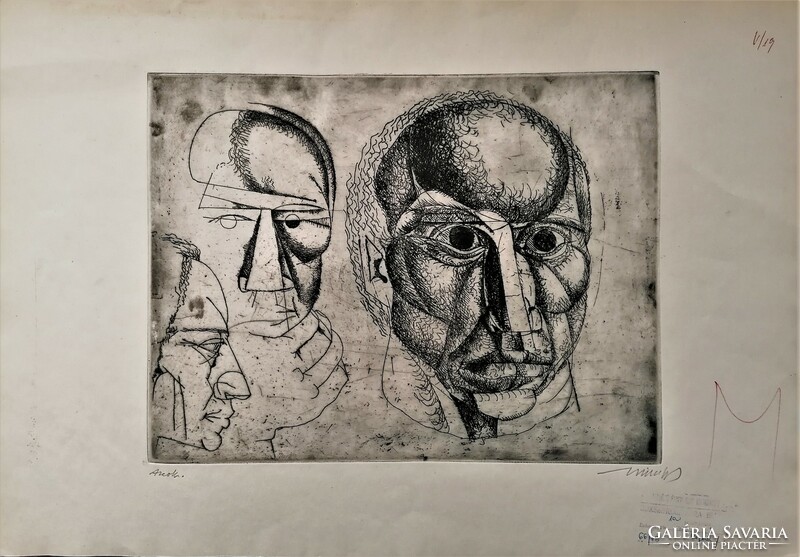 Gyula Hincz: Faces c. Etching
