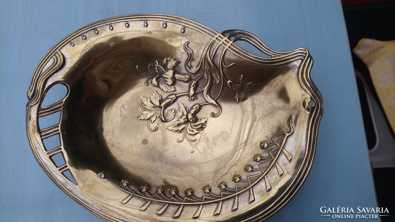 Antique beautiful Viennese Art Nouveau serving plate on small legs, marked patinated condition