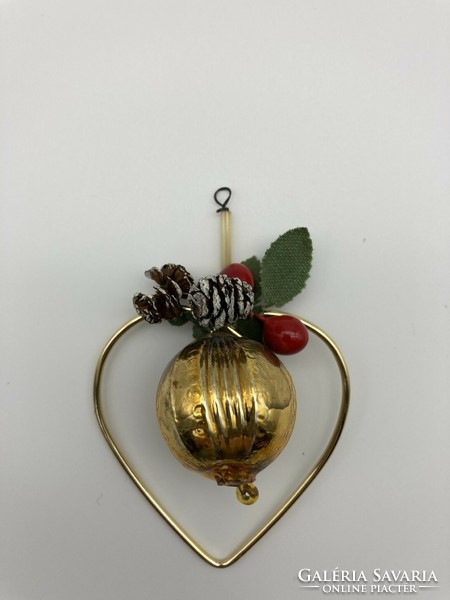 Old glass Christmas tree ornament silver heart and bell/bell shaped glass ornament
