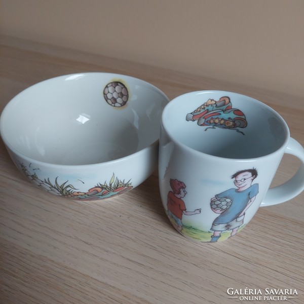Kőbánya porcelain factory (witeg köporc) soccer mug muesli bowl