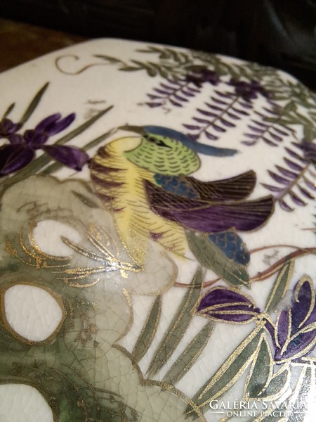 Old oriental faience bonbonier with birds
