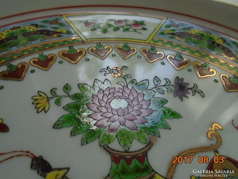 -50% VÁSÁR ! Jingdezhen  Kézzel festett Pillangó,gyümölcs,virág mintákkal  tálca- 25,5 cm