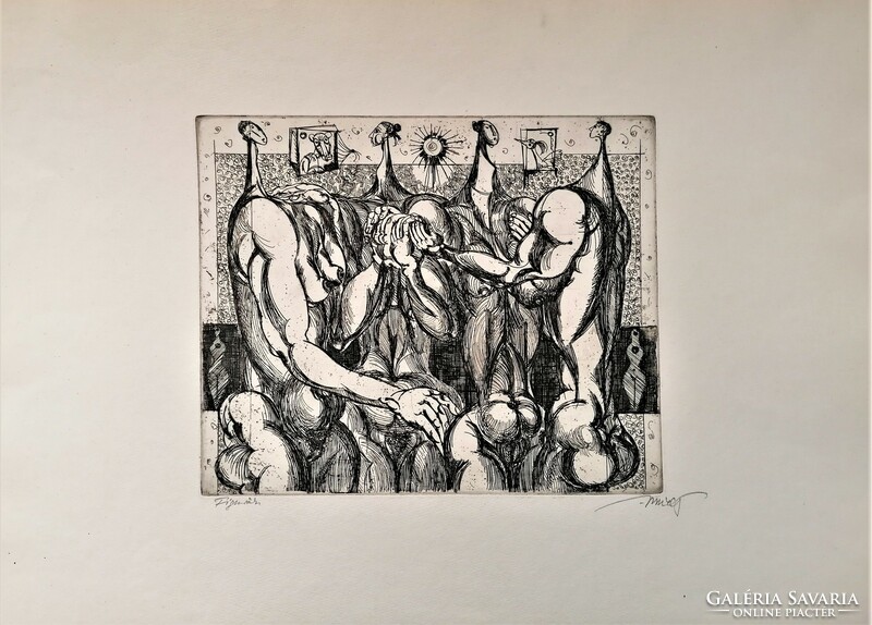 Decorative etchings and figurines by Gyula Hincz