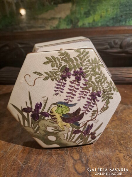 Old oriental faience bonbonier with birds