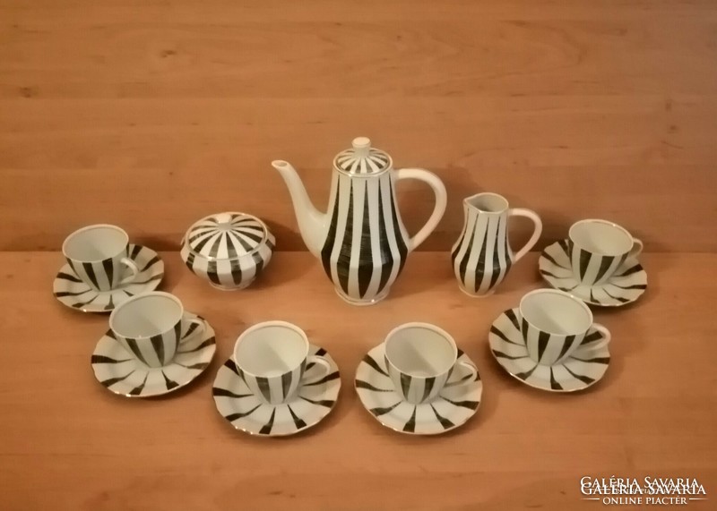 Extremely rare art deco marked porcelain white black striped coffee set