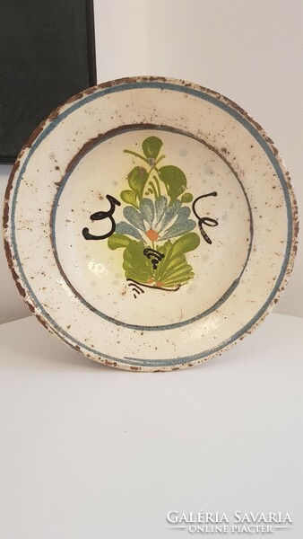 Beautiful antique Transylvanian folk pottery plate, wall plate, bowl