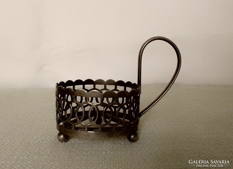 Old small metal English tea cup holder set set of 4 candle holders marked