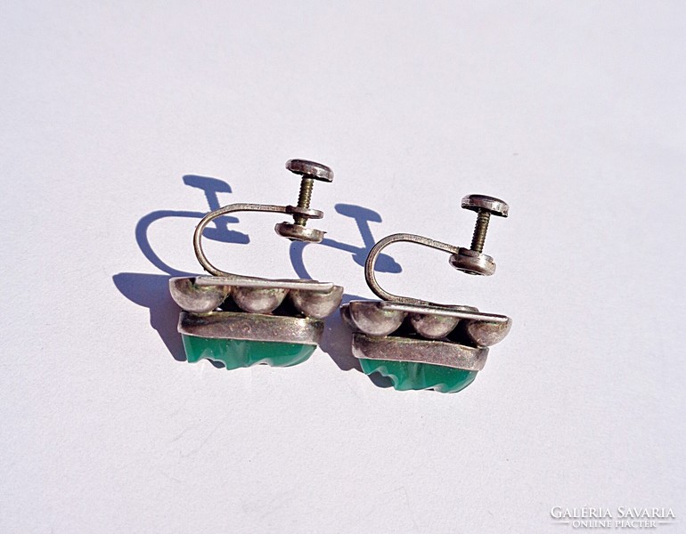 Mexican silver earrings with green onyx stones
