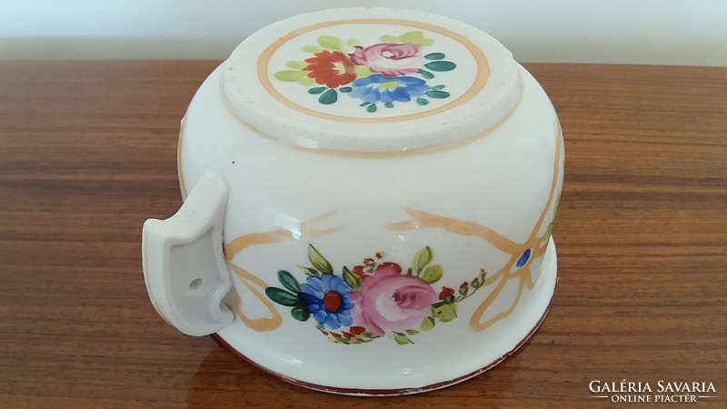 Antik régi porcelán rózsás szalagos masnis komatál vintage vastagfalú tál