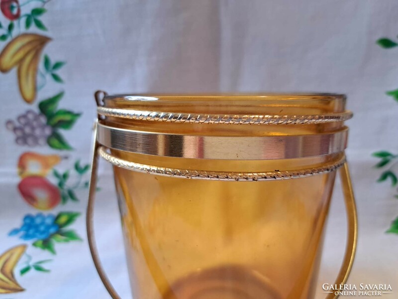 Amber ice bucket with metal handle
