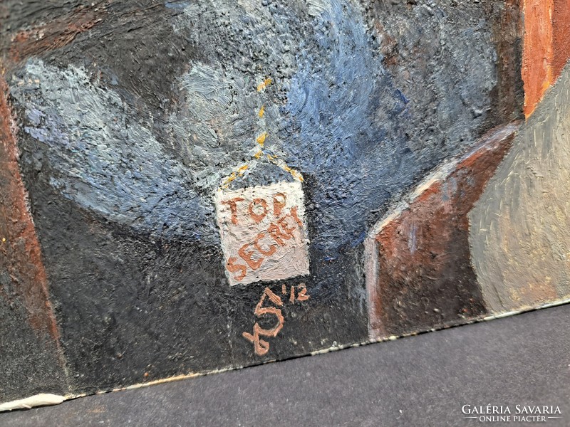 Szürreális szocreál olajfestmény - ismeretlen művész 57x47 cm