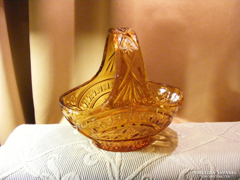 Amber-colored Czech glass basket offering
