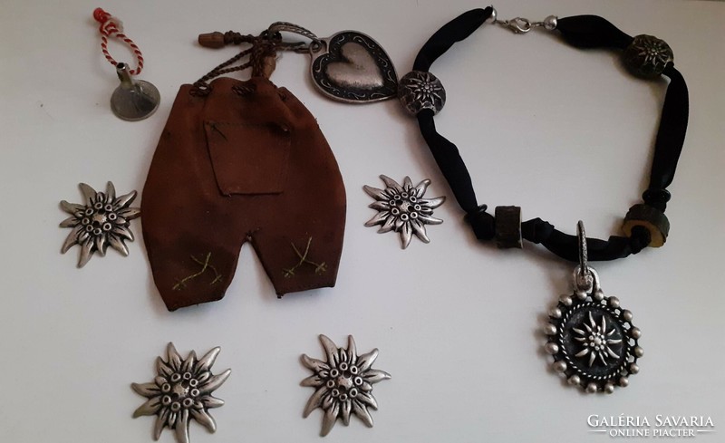 Silver Plated Snowflake Collection Relics Neck Blue 2 Pendants 4 Buttons in Leather Pants Shaped Bag