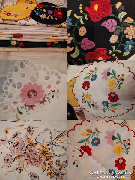 14 pieces of needlework, tablecloth, embroidery, hole embroidery, silk napkin, painted tablecloth