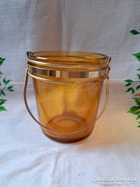 Amber ice bucket with metal handle