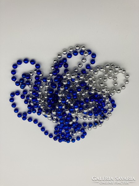 Old Christmas beaded garland silver and royal blue