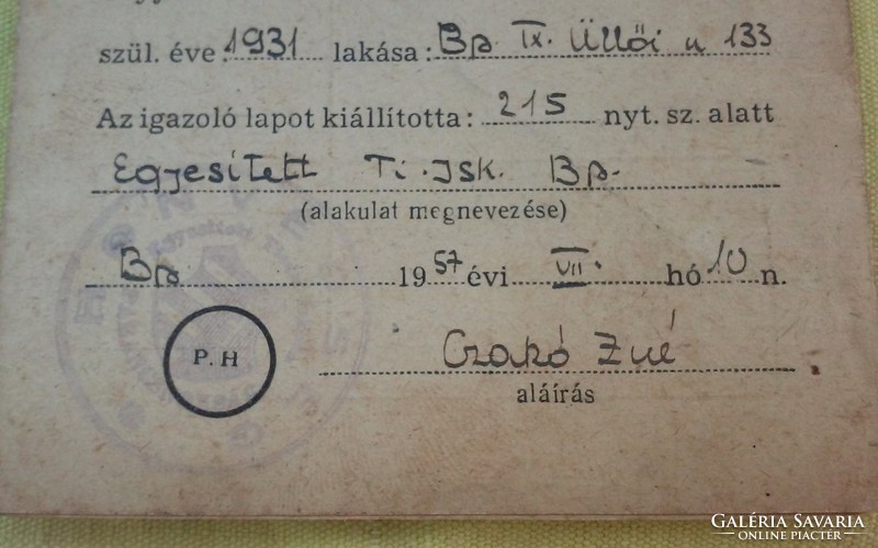 E.Ü. Certification sheet. 1957