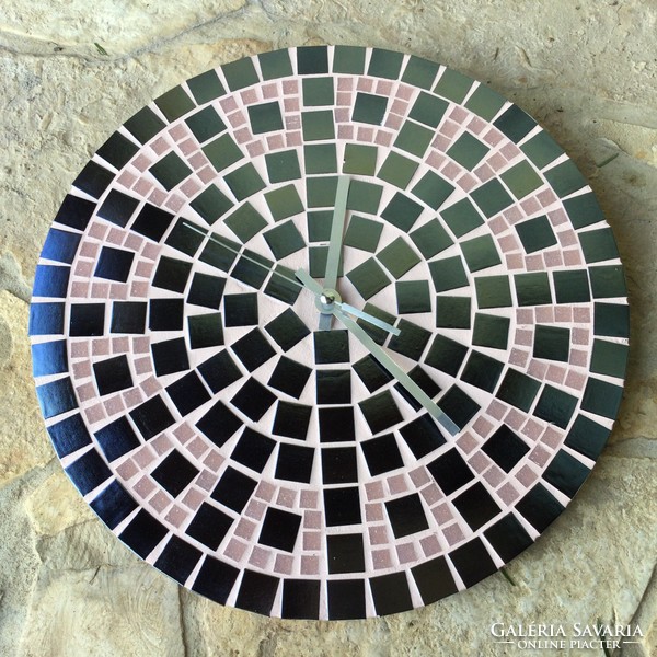 Unique home decor gift: pink black wall clock glass mosaic unique design handmade