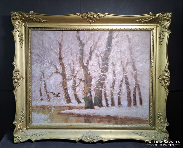 Szentgály Ferenc: Téli táj (olajfestmény vászonra, 40x51 cm)