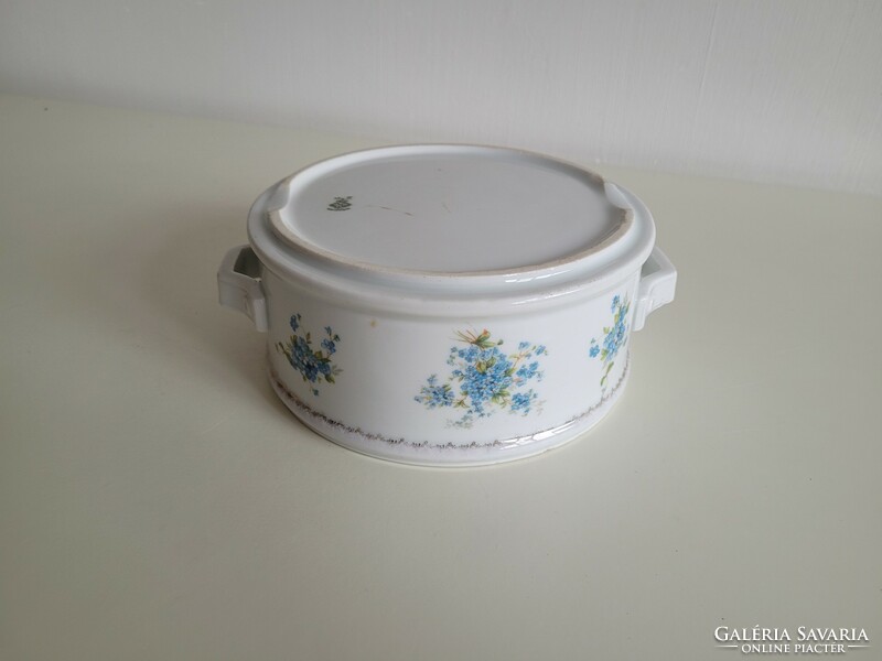 Old moritz zdekauer althrohlau porcelain food barrel bowl forget-me-not pattern antique food 17 cm
