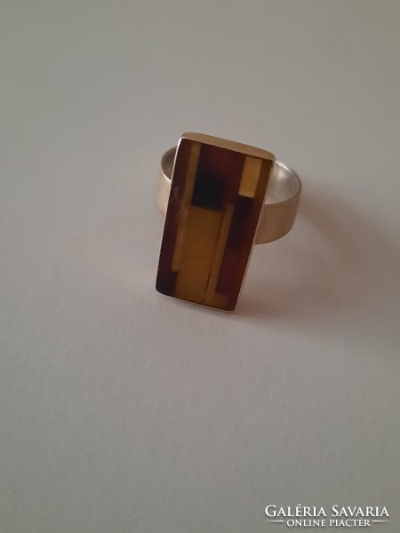 Silver ring with amber