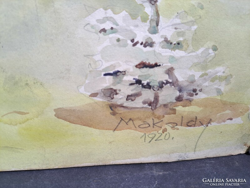 József Makoldy: oak trees, 1920 (watercolor on cardboard, marked, 69x49 cm) peasant landscape