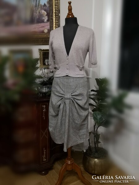 40's eszteházy checkered, beige asymmetric wool fabric skirt