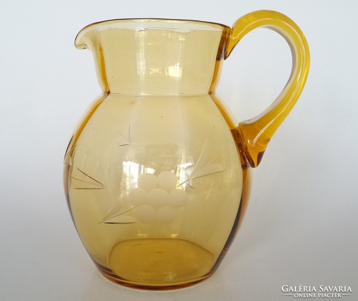 Old retro amber colored frosted glass patterned jug glass jug