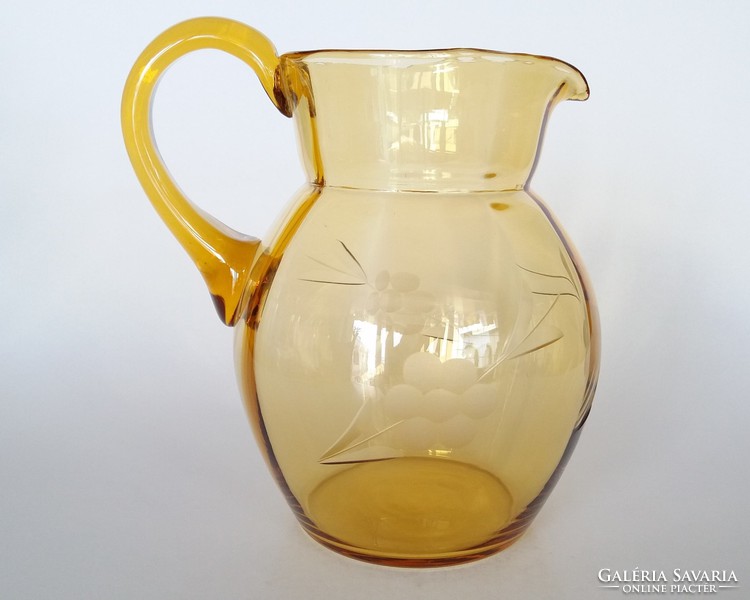 Old retro amber colored frosted glass patterned jug glass jug