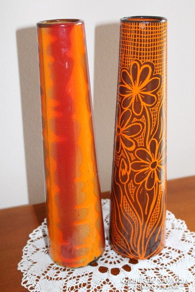 Pair of Bonyhádi enamel vases