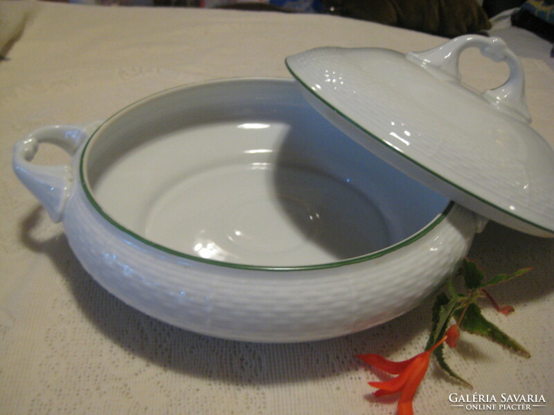 Herend, white, side dish or smaller soup bowl, 30 x 15 cm with tongs, never used