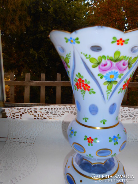Überfrangos csiszolt,kézzel festett váza 20,5 cm