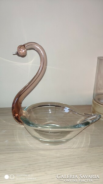 Vintage Italian Murano crystal glass swan serving centerpiece