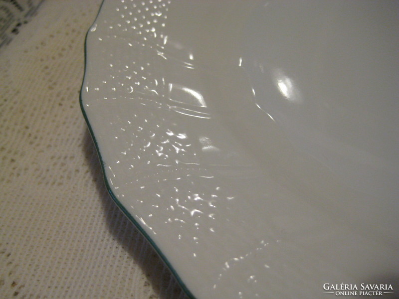 Herendi, white, flat plate, 6 pieces, with green rim, 258 cm, marked 1524, never used