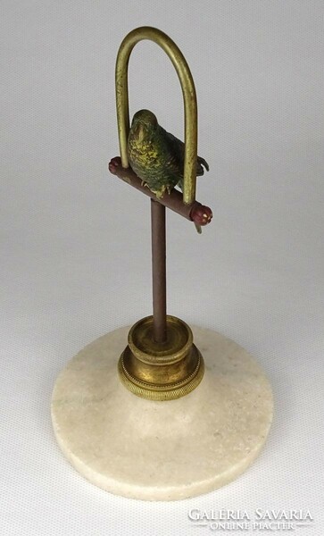 1L349 antique parrot painted colored Viennese bronze statue on marble plinth 20.5 Cm