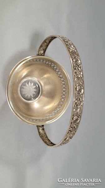 Antique silver basket with original glass insert
