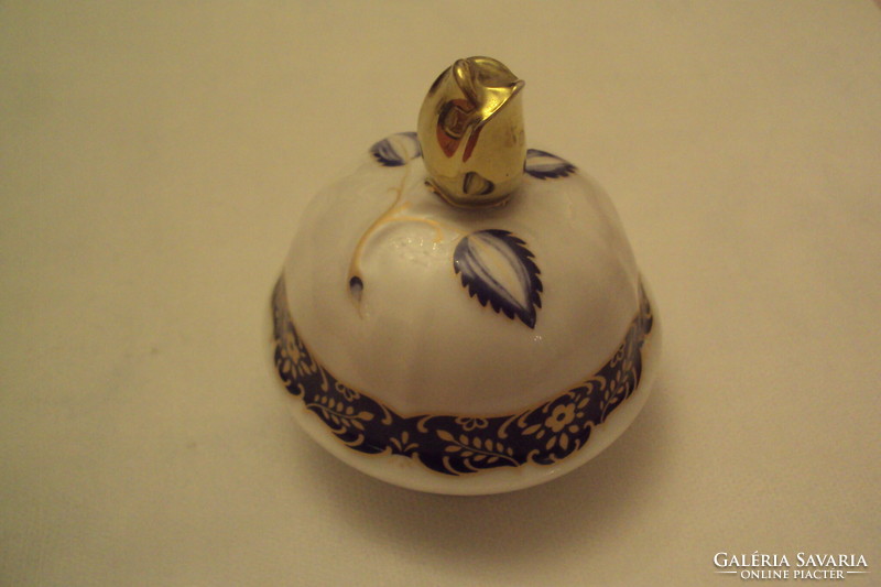 Gold rose holder, high base, blue flower garland pattern, porcelain bonbonier top.