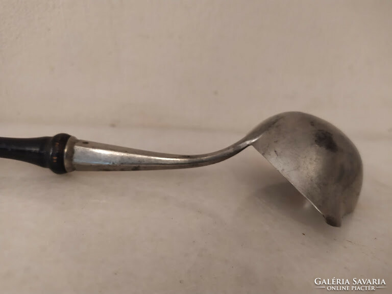 Antique kitchen tool museum patina wooden handle pewter sauce ladle 19th century 111p 6142