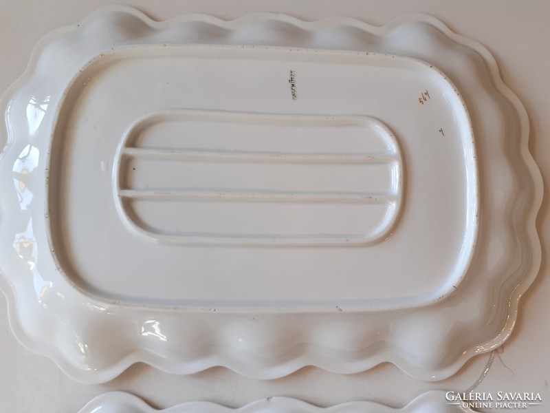 Old Art Nouveau white porcelain protected rectangular serving bowl tray 3 pcs