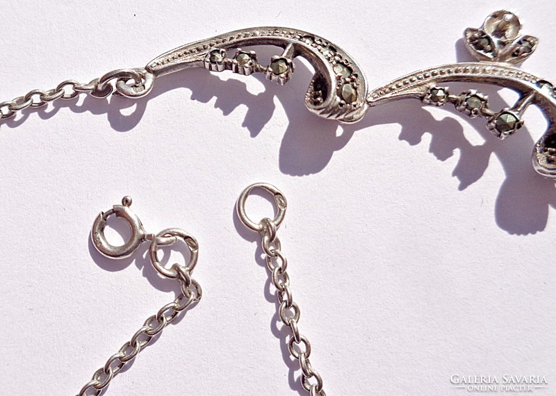 45.2 Cm Long silver necklaces with lots of marcasite stones