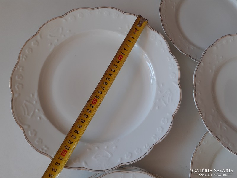 Régi szecessziós fehér porcelán Geschützt lapostányér étkészlet tányér 7 db