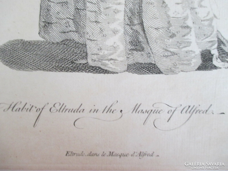 Antik angol metszet egy 1757-ben kiadott, nemzetek ruháit bemutató gyűjteményes kötetből