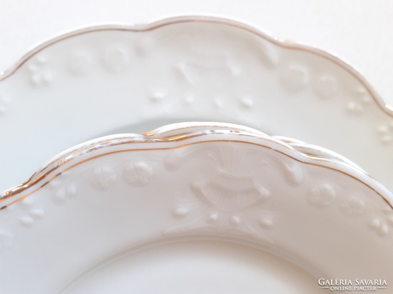Régi fehér szecessziós porcelán Geschützt desszertes étkészlet tányér 6 db