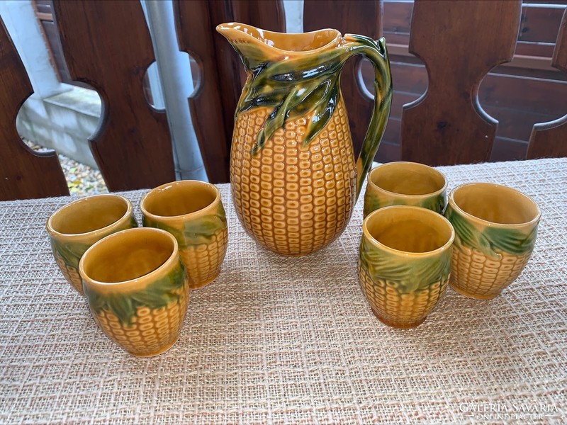Retro corn ceramic wine set, 1 jug and 6 pcs. Glass