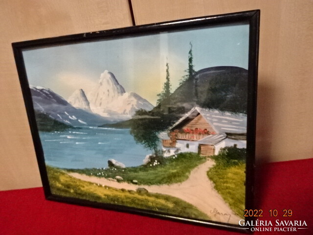 Garay festmény, hegyi lak a tó partján. Tájkép. Vanneki! Jókai.