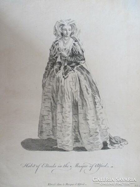 Antique English engraving from a collection volume showing the clothing of nations published in 1757