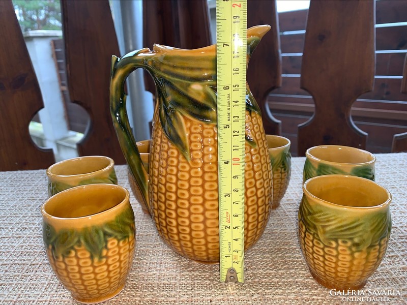 Retro corn ceramic wine set, 1 jug and 6 pcs. Glass