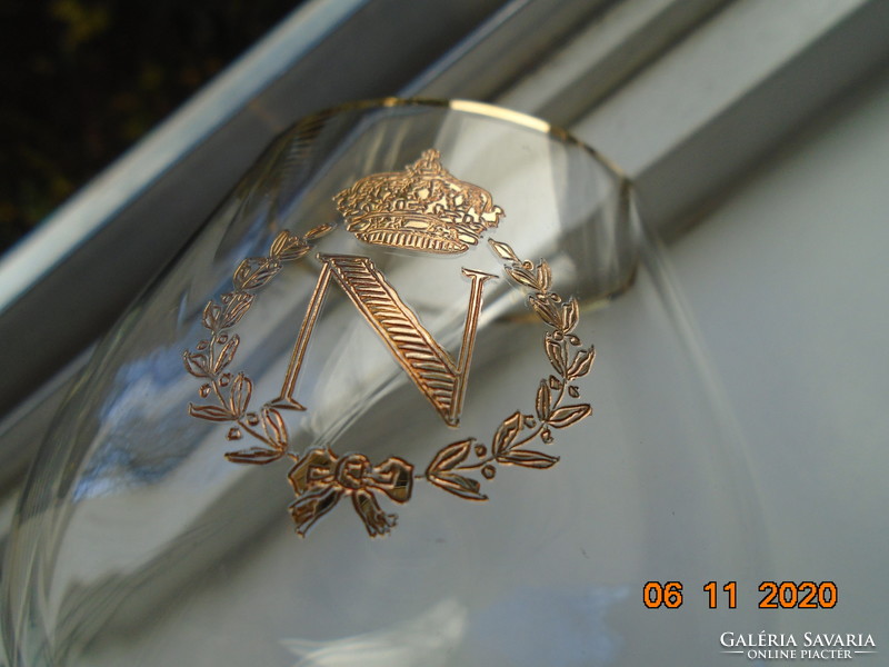 Convex gold crown and empire bow, laurel wreath, monogrammed Napoleon brandy glass
