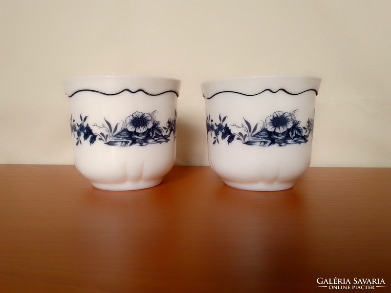 Set of 4 retro French-faced blue-white floral patterned milk glass tea cocoa coffee mug cup set